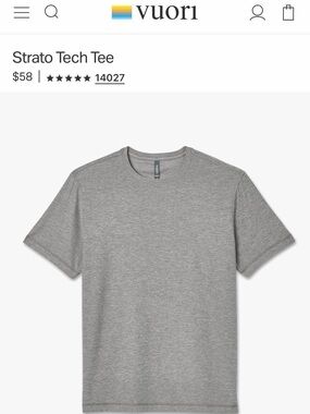 Vuori Strato Tech Tee — Heather Gray